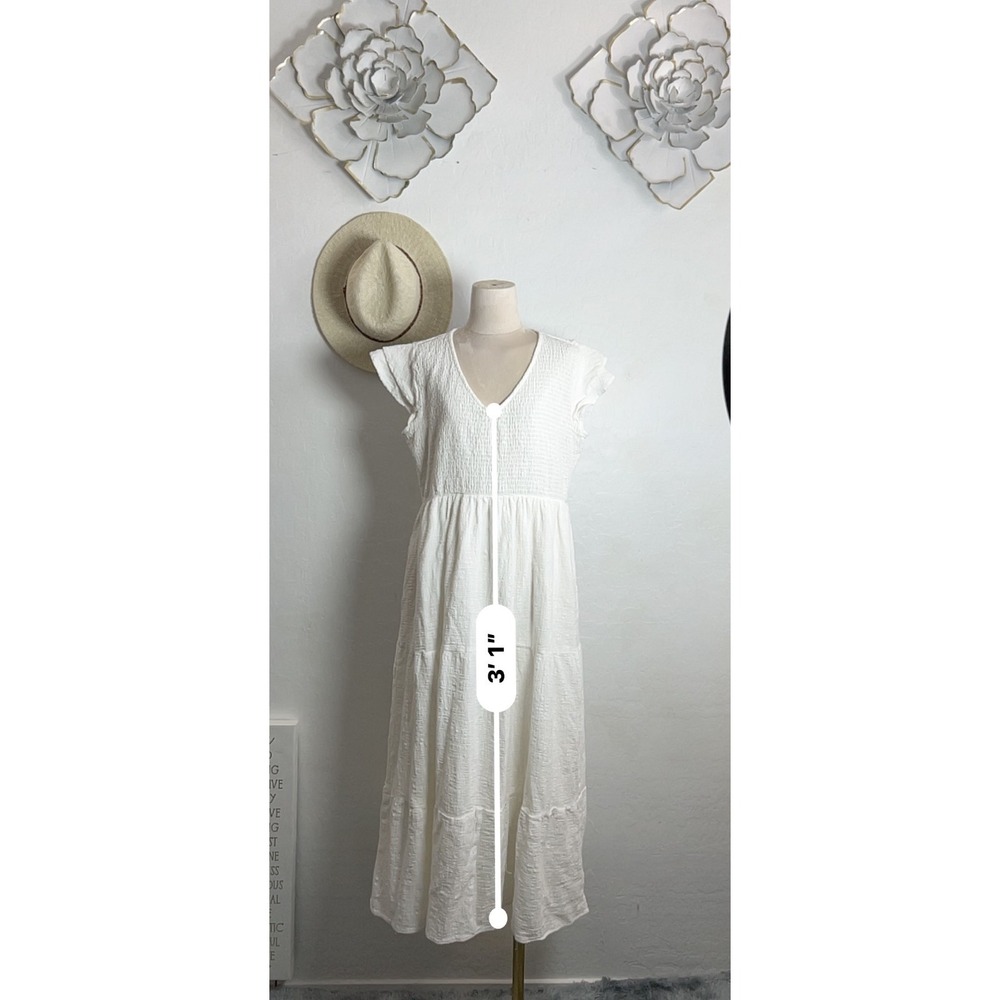 GibsonLook white cotton maxi midi dress L boho shabby chic regency cottage core - Picture 3 of 16